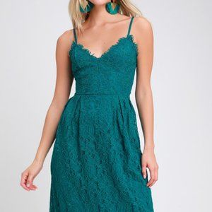 Lulu's Royal Treatment Teal Blue Lace Midi Dress